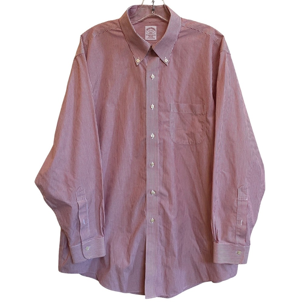 Brooks Brothers Original Polo Shirt Red White Stripe Button Down‎ Reg Fit 17 4/5